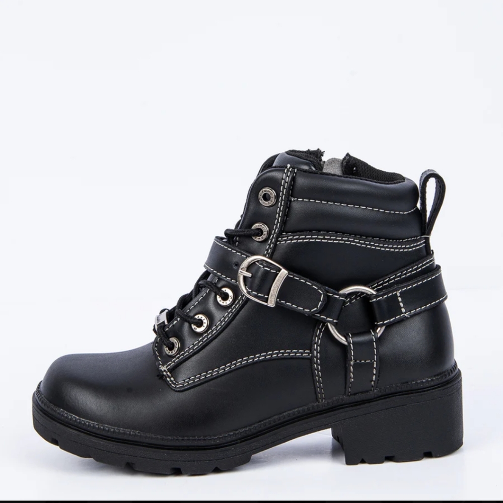 Milwaukee Ladies Paragon Side Zip Blk Lace Up Motorcycle Boots Size 7 1/2